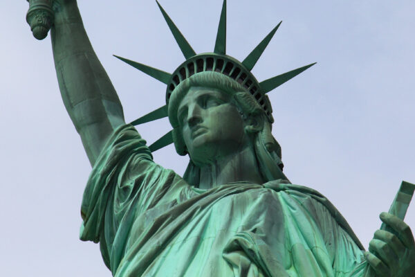Looking up towards the Statue of Liberty