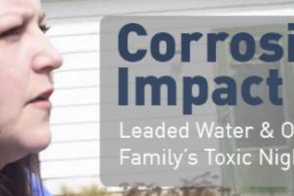 Corrosive Impact graphic with a woman's face on the left side