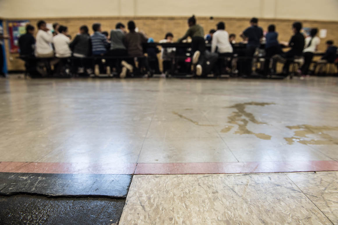 At Holbrook Elementary, an old, uneven gym floor poses greater risk for injury.