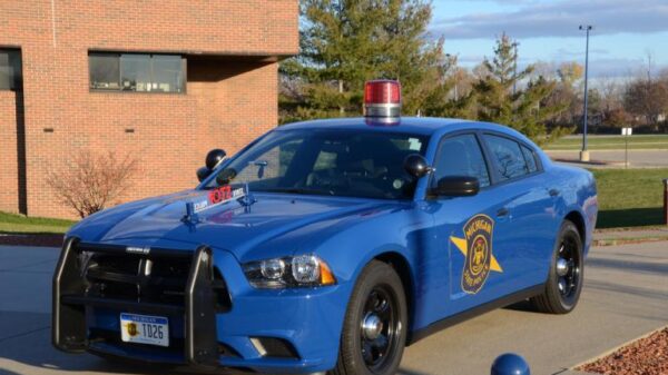 Blue Michigan State Police patrol car