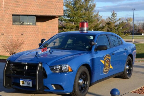 Blue Michigan State Police patrol car