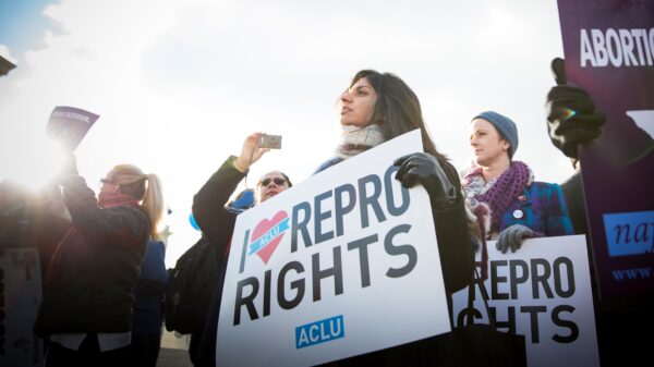 Activist protesting for reproductive rights at the Supreme Court