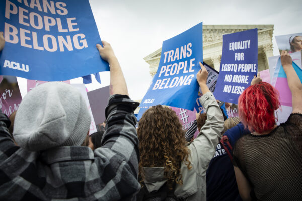 Trans People Belong sign outside of the U.S. Supreme Court