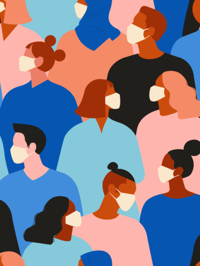 Illustrated photo of people wearing masks