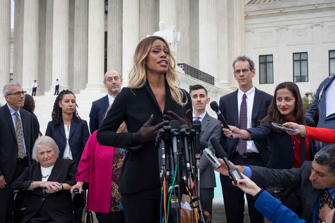 Laverne Cox speaking at the Supreme Court