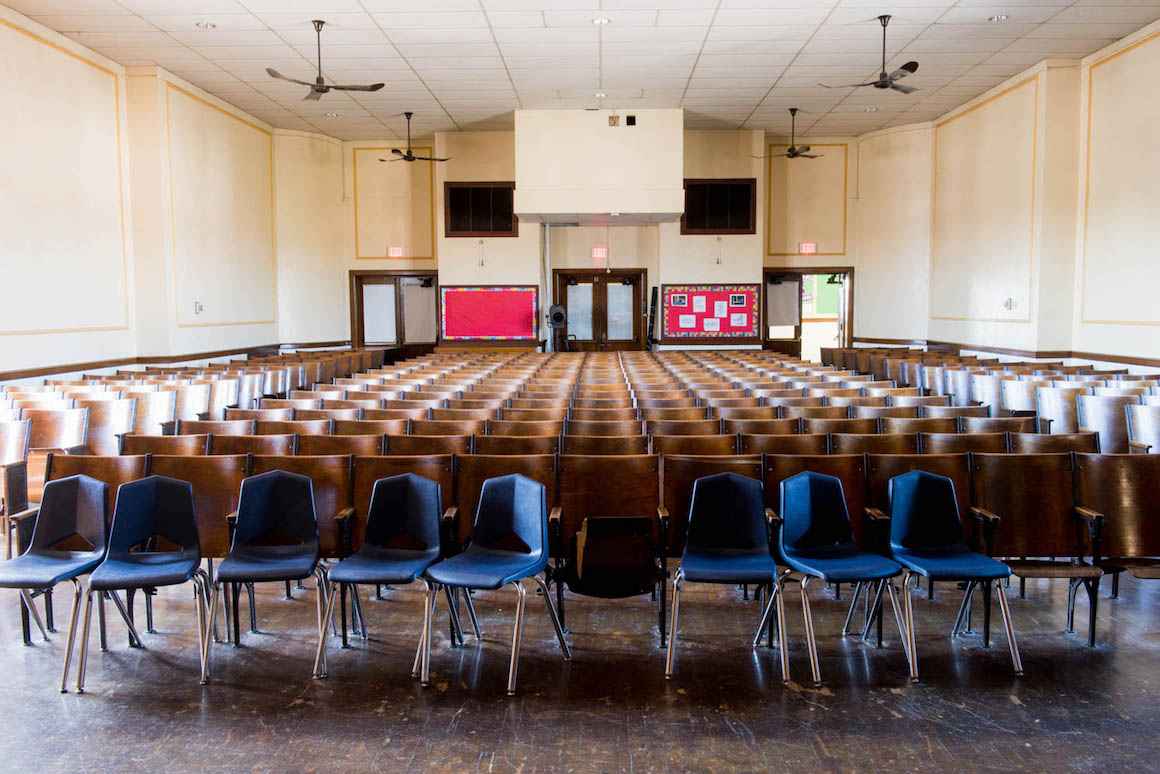 One of many outdated auditoriums in buildings throughout the Hamtramck public-school district.