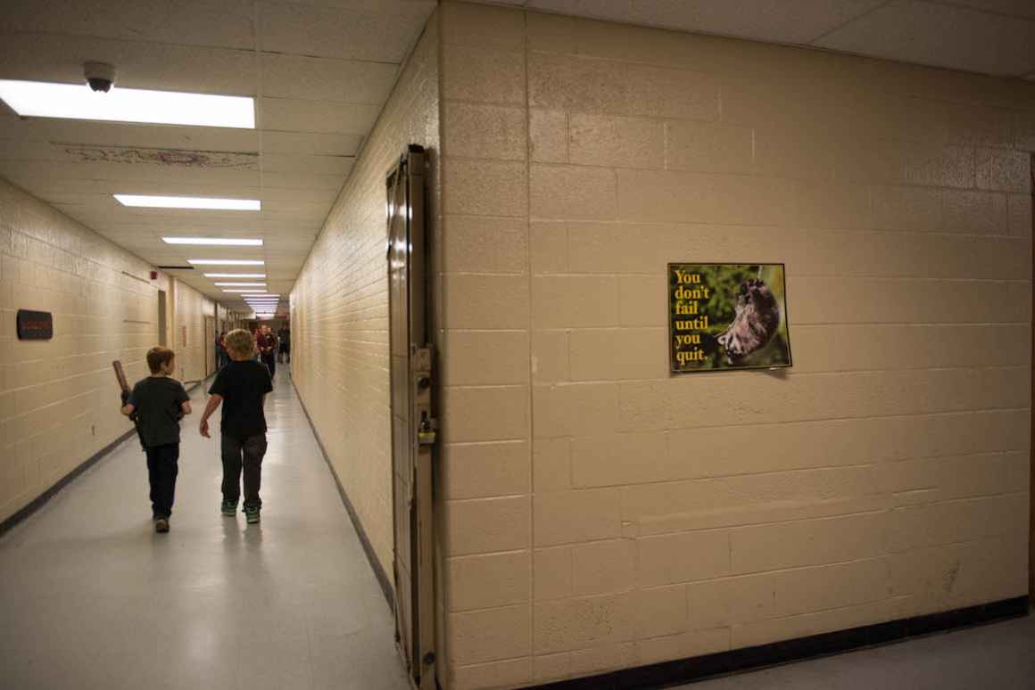 Antiquated security systems are set up throughout the school.