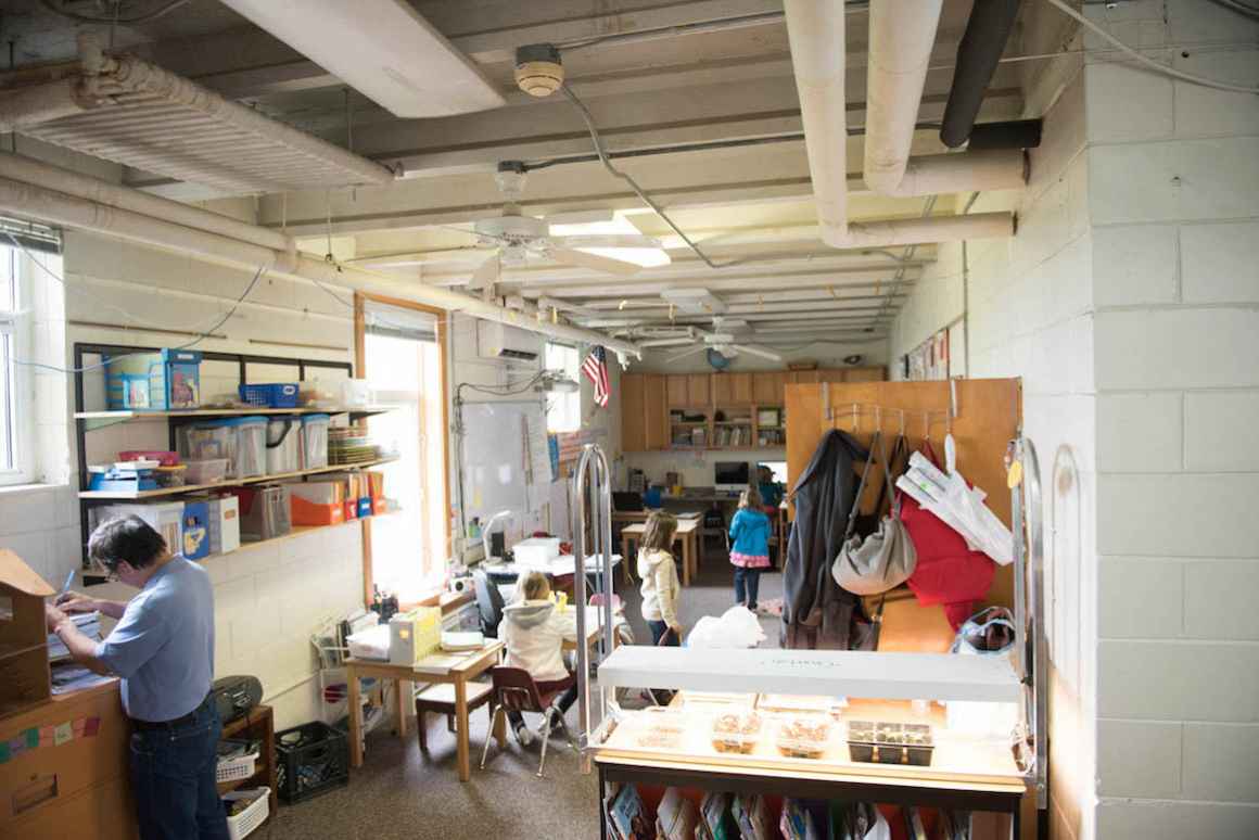 Students at Sodus, aka the River School, study in the space that was transformed from a kitchen to a classroom.