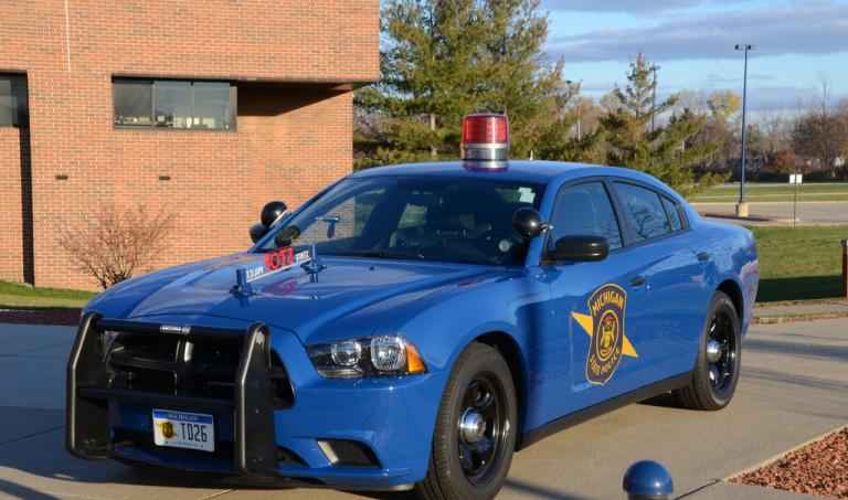 Blue Michigan State Police patrol car