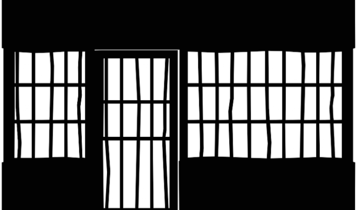 Black and white drawing of a cell with bent bars