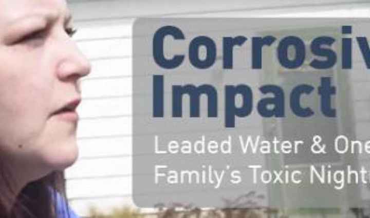 Corrosive Impact graphic with a woman's face on the left side