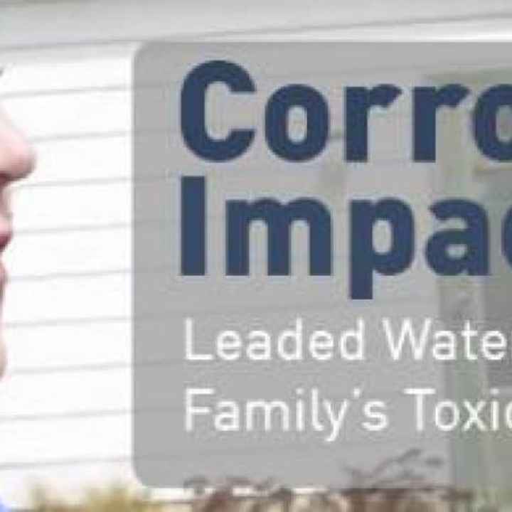 Corrosive Impact graphic with a woman&#039;s face on the left side